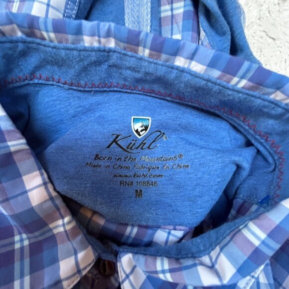 Kuhl Women's Medium Suono Button Front Shirt Plaid Short Sleeve Top Blue Casual - Picture 3 of 9